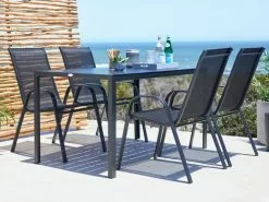 JERSORE L140 Bord Svart + 4 LEKNES Stol Svart