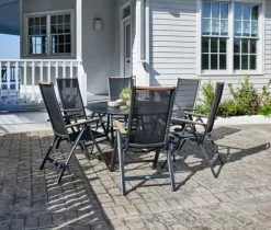 JUTLANDIA RANGSTRUP Ø130 Bord Svart + 4 BREDSTEN Stol Svart -Utemöbler affär 178501
