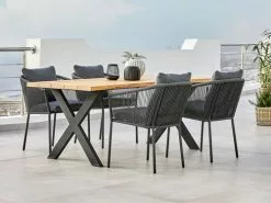 JUTLANDIA ELLEKILDE L180 Bord Teak + 4 BRAVA Stol Grå Snabbtorkande