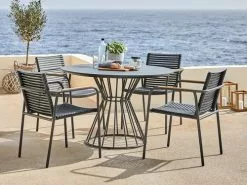 FAGERNES Ø110 Bord Grå + 4 NABE Stol Svart