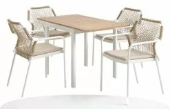 JUTLANDIA RAMTEN L75/126 Bord Hårdträ + 4 FASTRUP Stol Vit -Utemöbler affär 198930