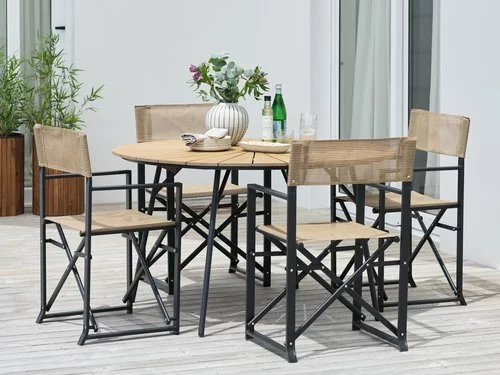 JUTLANDIA RANGSTRUP Ø130 Bord Natur + 4 NAGELSTI Klappstol Svart 3 JUTLANDIA RANGSTRUP Ø130 Bord Natur + 4 NAGELSTI Klappstol Svart