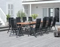 JUTLANDIA YTTRUP L210/300 Bord Hårdträ + 4 LIMHAMN Stol Grå -Utemöbler affär 201790