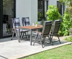 JUTLANDIA YTTRUP L150 Bord Hårdträ + 4 LIMHAMN Positionsstol Grå -Utemöbler affär 201795 1